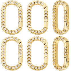Настоящее золото 16K 6шт. латунные микропаве прозрачные кубические циркониевые кольца пружинного затвора, овальные, реальный 16 k позолоченный, 17x10.5x2.5 мм