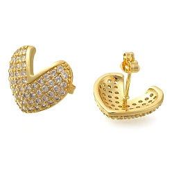 Настоящее золото 18K Серьги-гвоздики из латуни с покрытием в виде стойки с прозрачным фианитом в форме сердца, без свинца и без кадмия, долговечный, реальный 18 k позолоченный, 14x16 мм