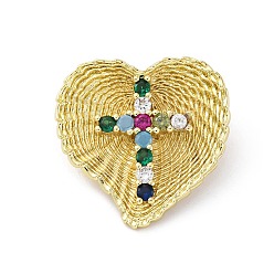(52) Непрозрачная лаванда Латунные микро проложить кубического циркония подвески, без кадмия и без свинца, сердце с крестом, реальный 16 k позолоченный, разноцветные, 25x25.5x8.5 мм, отверстие : 4 мм