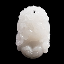 Лошадь Резные подвески из натурального белого нефрита, двенадцать китайских знаков зодиака амулеты, лошадь, 35~37.5x22.5~24.5x8~12 мм, отверстие : 1.6~1.8 мм