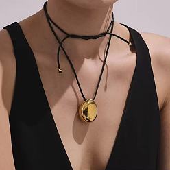 Oro 304 Collares ajustables con colgante en forma de lágrima de acero inoxidable y cordón deslizante de cuero negro para mujer, dorado, 36.61 pulgada (93 cm)