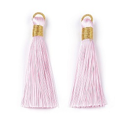 Бледно-Розовый Полиэстер кисточка большие подвесные украшения, розовый жемчуг, 83 мм, отверстие : 8x6.5 мм