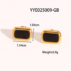Золотой Винтажные 304 прямоугольные серьги-гвоздики из нержавеющей стали с черной эмалью для женщин, золотые, 10.4x15.4 мм