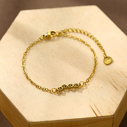 Golden 304 Stainless Steel Paw Print Link Bracelets, Cable Chain Bracelets for Women, Golden, 6.50 inch(16.5cm)