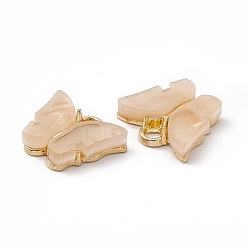 Bisque Acrylic Charms, with Light Gold Tone Alloy Finding, Butterfly Charm, Bisque, 13x14x3mm, Hole: 2mm