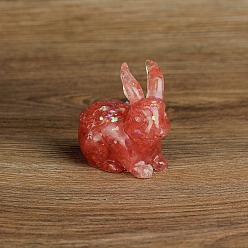Watermelon Stone Glass Resin Rabbit Display Decoration, with Watermelon Stone Glass Chips inside Statues for Home Office Decorations, 70x50x70mm