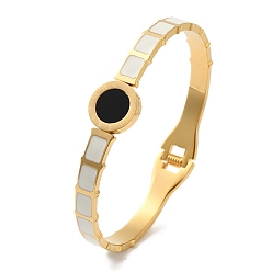 Золотой Вакуумное покрытие 304 браслеты из нержавеющей стали, плоские круглые эмалевые украшения для женщин, золотые, внутренний диаметр: 1-7/8x2-3/8 дюйм (4.7x6 см)