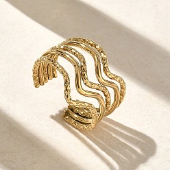 Золотой 304 Многослойные открытые кольца-манжеты из нержавеющей стали для женщин, ионное покрытие (ip), золотые, 20 мм, внутренний диаметр: 19 мм