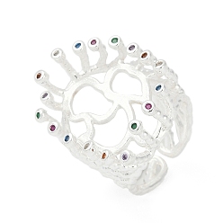 Серебро Латуни палец кольцо, Настройки кольца колотушки, с кубического циркония, стойки покрытие, долговечный, овальные, серебряные, лоток : 24x18.5 мм, 29.5 мм