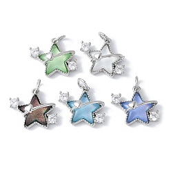 Платина Подвески из латуни микропаве с фианитами и стеклом, звезды прелести, стойки покрытие, долговечный, без кадмия и без свинца, с целью перехода в кольце, платина, 14.5x16.5x7 мм, отверстие : 3.5 мм