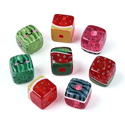 (52) Непрозрачная лаванда Печатные прозрачные акриловые бусины, кубик с арбузом, разноцветные, 13.5~14x13.5~14x13.5~14 мм, отверстие : 4 мм