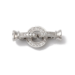 Платина Реечное покрытие латунь микро паве прозрачный кубический цирконий складные застежки, без кадмия и без свинца, долговечный, платина, 19 мм, отверстие : 3 мм