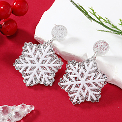 Нержавеющая Сталь Цвет Рождественские акриловые серьги-гвоздики, 304 штифт из нержавеющей стали, снежинка, цвет нержавеющей стали