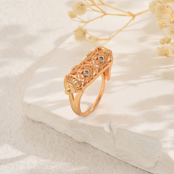 Бирюза Латунные геометрические кольца с кубическим цирконием для женщин, колонка, золотые, бирюзовые, 29x9 мм, внутренний диаметр: 16мм~18мм