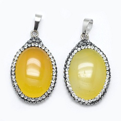 Natural Agate Natural Agate Pendants, with Rhinestone and Brass Findings, teardrop, Dyed & Heated, Platinum, 34x21x7mm, Hole: 5x8mm