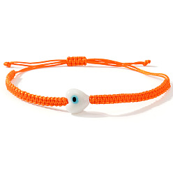 Оранжевый Богемные стеклянные плетеные браслеты из бусин, плетеные браслеты из полиэфирного шнура для женщин, сердце с сглаза, оранжевые, 11.02 дюйм (28 см)