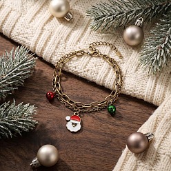 Santa Claus Christmas 304 Stainless Steel Enamel Charm 2-Strand Bracelets, Golden, Colorful, Santa Claus, 6.69 inch(17cm)