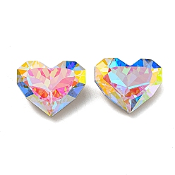 Aquamarine AB Glass Rhinestone Cabochons, Point Back & Back Plated, Faceted, Heart, Aquamarine AB, 19x23x8mm