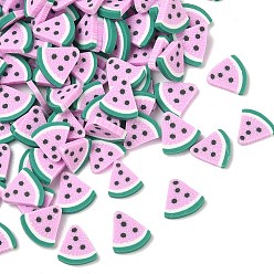 Watermelon Handmade Polymer Clay Cabochons, Pink, Watermelon, 9.5x9.5x1.5~1.7mm, about 8928pcs/1000g