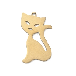 Oro 201 colgantes de acero inoxidable, encantos de forma de gato, Corte con laser, dorado, 27.5x16.5x1.5 mm, agujero: 1.5 mm
