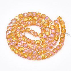Mixed Color Electroplate Glass Beads Strands, Faceted, Square, Mixed Color, 6.5x6.5x4mm, Hole: 1mm, about 100pcs/strand, 25.1 inch