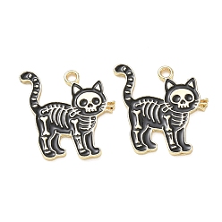 Cat Shape Schädel-Legierung Emaille Anhänger, golden, Katzenform Charms, 24x22x1.4 mm, Bohrung: 1.8 mm