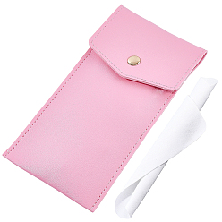 Pink 1Pc Rectangle PU Leather Eyeglass Cases, with 1Pc Suede Fiber Glasses Cleaning Cloth, Pink, 199x101x2.5~5mm