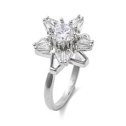 Платина Вращающиеся кольца-манжеты в форме звезды для женщин, латунные кольца-спиннеры с микро-паве и прозрачным кубическим цирконием, платина, 15.5x14.5 мм, внутренний диаметр: американский размер 7 1/4 (17.5 мм)