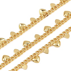 Настоящее золото 18K Латунь бордюр цепи, с сердцем очарование, долговечный, стойки покрытие, без кадмия и без свинца, пайки, с катушкой, реальный 18 k позолоченный, 3x2.5x1 мм, очарование: 3~4x3~4.5x0.5~1 мм