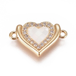 Золотой Латунные микро проложить кубических ссылки циркония, с оболочкой, сердце, золотые, 11.5x18x2.8 мм, отверстие : 1.2 мм