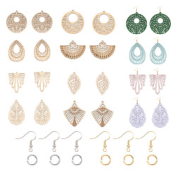 Цвет Древесины DIY серьги решений, с деревянными большими подвесками, 304 кольца из нержавеющей стали и крючки для сережек из латуни, разнообразные, деревесиные, 61x50x3 мм, отверстие : 1.8 мм