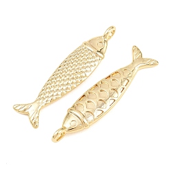 Real 18K Gold Plated Brass Pendants, Cadmium Free & Lead Free, Long-Lasting Plated, Rack Plating, Fish Charms, Real 18K Gold Plated, 48x11x5mm, Hole: 3mm