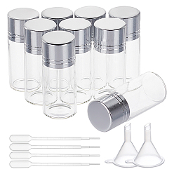Silver BENECREAT Glass Bead Containers, with Aluminum Lid, Disposable Plastic Transfer Pipettes, Mini Transparent Plastic Funnel Hopper, Silver, 2.15x5.2cm, 26pcs/box