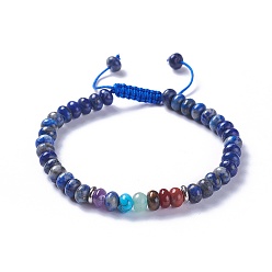 Lapis Lazuli Nylon réglable bracelets cordon tressé de perles, avec perles lapis lazuli naturelles et les accessoires en alliage, 2-1/8 pouces ~ 2-1/2 pouces (5.4~6.5 cm)