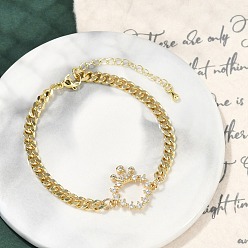 Настоящее золото 18K Латунь микро проложить кубического циркония браслеты ссылку, кубинская цепочка ювелирные изделия для женщин, сердце, реальный 18 k позолоченный, 7-3/8 дюйм (18.7 см), подвески: 30x20x4 мм