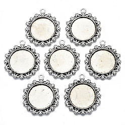 Antique Silver Tibetan Style Alloy Pendant Cabochon Settings, Cadmium Free & Lead Free, Flat Round, Antique Silver, Tray: 25, 40.5x36x2.5mm, Hole: 3.5mm, about 155pcs/1000g