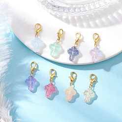 Золотой Прозрачные стеклянные кресты подвесные украшения, с цинковым сплавом застежками омаров коготь, золотые, 29 мм