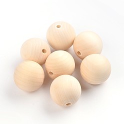 Moccasin Round Unfinished Wood Beads, Natural Wooden Loose Beads Spacer Beads, Lead Free, Moccasin, 35mm, Hole: 7mm