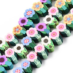 Colorful Handmade Polymer Clay Beads Strands, Flower, Colorful, 10~12.5x6.5~8x4.5~5mm, Hole: 1.4~1.8mm, about 40pcs/strand, 11.22 inch(28.5cm)