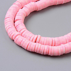 Pink Handmade Polymer Clay Beads Strands, for DIY Jewelry Crafts Supplies, Heishi Beads, Disc/Flat Round, Pink, 6x0.5~1mm, Hole: 1.8mm, about 320~447pcs/strand, 15.75 inch~16.14 inch(40~41cm)