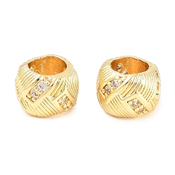 Золотой Баррель латунь микро проложить кубического циркония европейские шарики, долговечный, стойки покрытие, без свинца и без кадмия, большое отверстие шарик, золотые, 8x6 мм, отверстие : 1.2 мм