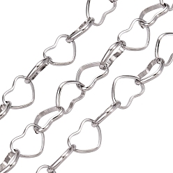 Stainless Steel Color 304 Stainless Steel Heart Link Chains, with Spool, Stainless Steel Color, 8x6x1mm, about 82.02 Feet(25m)/Roll