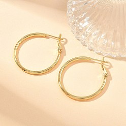 Настоящее золото 18K Круглые серьги-кольца из латуни, стойки покрытие, долговечный, реальный 18 k позолоченный, 32x30x2 мм