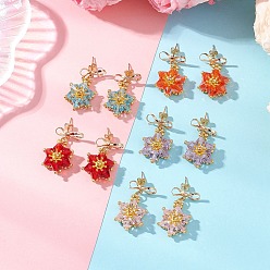 (52) Непрозрачная лаванда Латунные качают серьги, со стеклянными бусинами, звезда, золотые, разноцветные, 30.5x17.5 мм