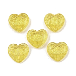 Желтый Стеклянные бусины, сердце с цветочным узором из бусин, с блеском порошок, желтые, 16x17.5x7.5 мм, отверстие : 1.2 мм