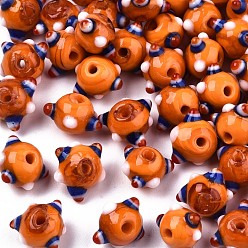 Orange Handmade Bumpy Lampwork Beads, Orange, 10~11x11~12x7~8mm, Hole: 1.4~1.6mm