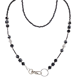 Черный 2шт. стеклянные бусины брелок, с поворотными застежками из сплава и карабинами, чёрные, 605 мм