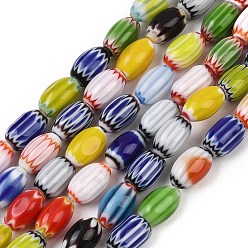 (52) Непрозрачная лаванда Овальные нити из стекла миллефиори ручной работы, шевронные бусины, один цветочный дизайн, разноцветные, 11~12x7~8 мм, отверстие : 0.9~1.8 мм, около 35 шт / нитка, 15.63''~16.22'' (39.7~41.2 см)