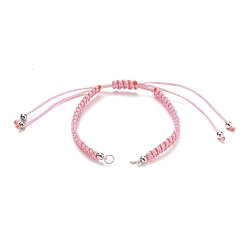 Pink Adjustable Braided Polyester Thread Bracelet Making, with Brass Beads and 304 Stainless Steel Jump Rings, Pink, 5-5/8~11-1/4 inch(14.3~28.5cm)