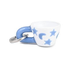 Светло-Синий 304 нержавеющей стальной эмали подвески, чашка прелести, с целью перехода в кольце, цвет нержавеющей стали, голубой, 8x18x11.5 мм, отверстие : 6 мм